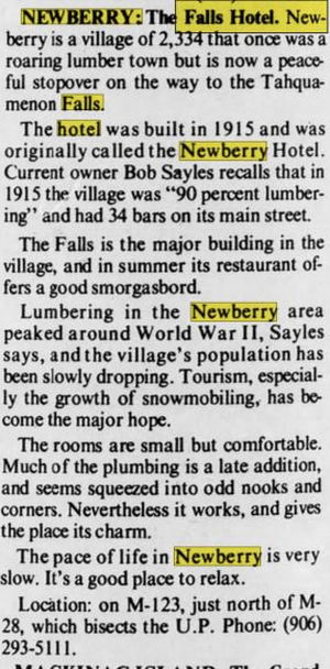 Falls Hotel (Newberry Hotel) - Oct 1972 Article (newer photo)
